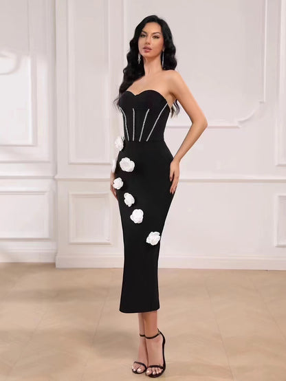 Women's Three-dimensional Flower Bandage Dress aclosy