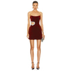 Women's Wine Red Hollowed Heart Shape Diamond Tube Top Dress Aclosy