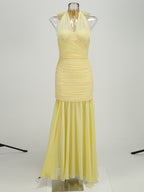 Maliya Halter Mesh Slit Maxi Dress