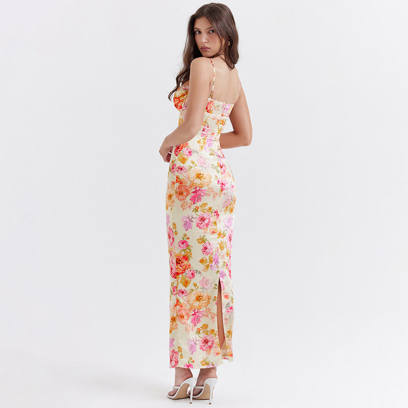 Elegant Strap Flower High Sense Fashion Long Skirt Aclosy