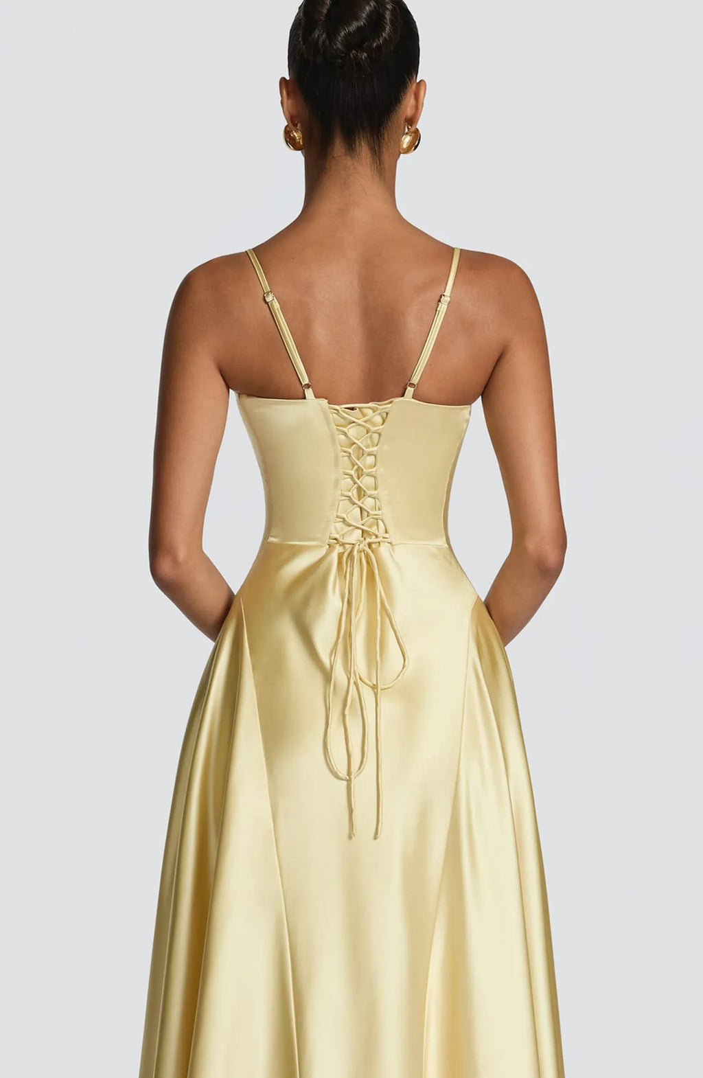 Alana Strapless Satin Cinched-Waist Maxi Evening Gown