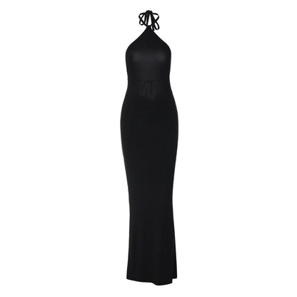 Women's Solid Neck Hanging Royal Sister Style Long Dress Aclosy