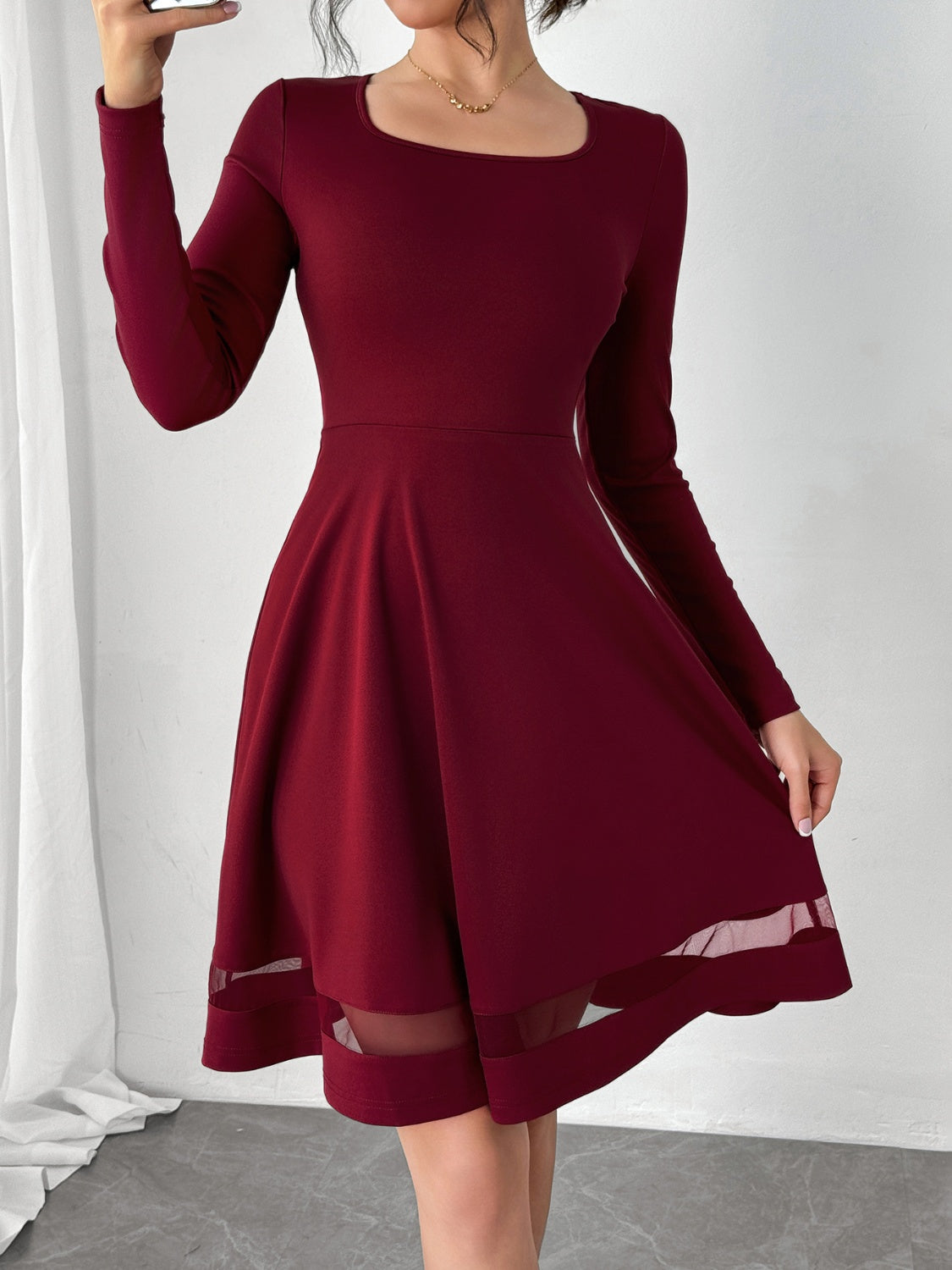 Square Neck Long Sleeve Mini Dress Trendsi