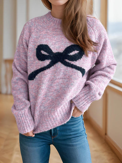 Bow Round Neck Long Sleeve Sweater Trendsi