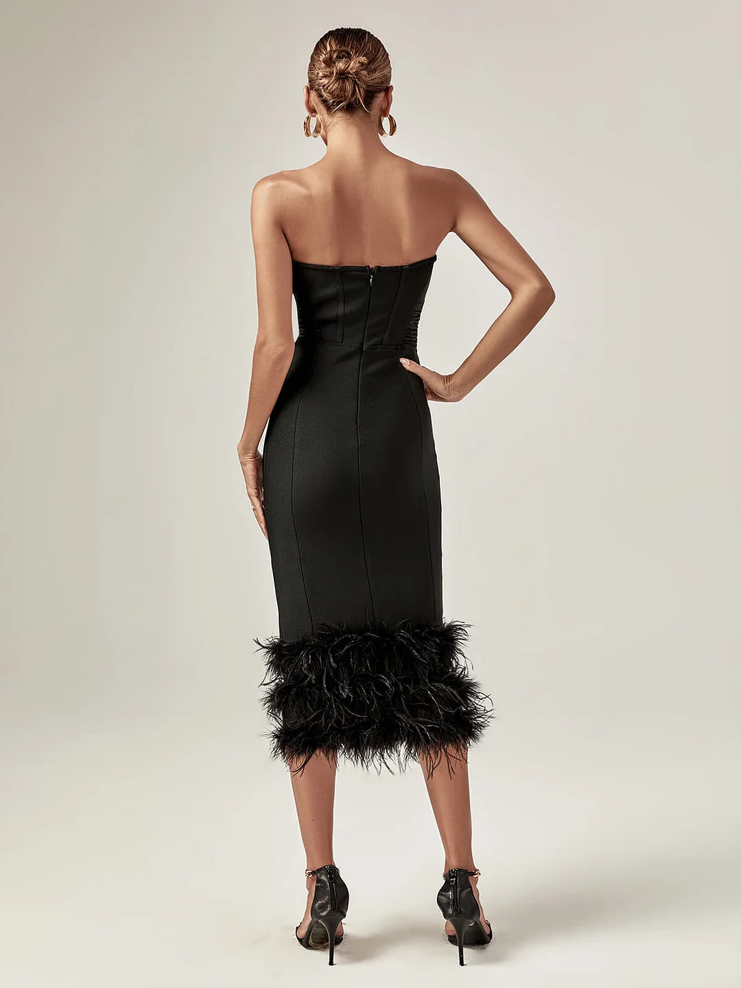 Women's Tube Top Net Skirt Hemline Feather Sheath Dress Aclosy