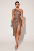 IVANA ONE SHOULDER SPARKLE SLIT PARTY DRESS-COFFEE GLAM