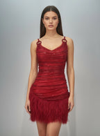 Red Sequin Feather Mini Dress – Luxury Party Style