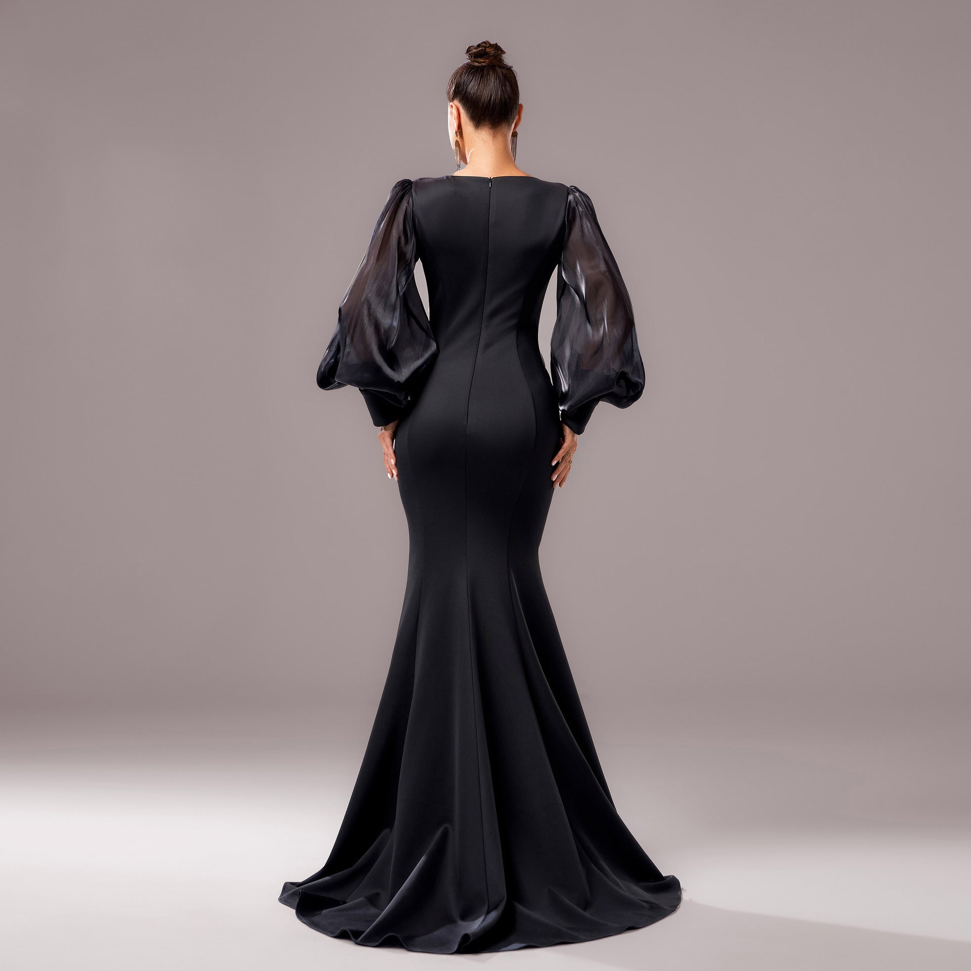 Long Sleeve Round Neck Banquet Applique Sheath Fishtail Dress aclosy