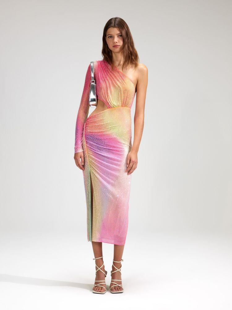 Diagonal Shoulder And Waist Revealing Colored Dress With Slit And Buttocks Wrapped aclosy