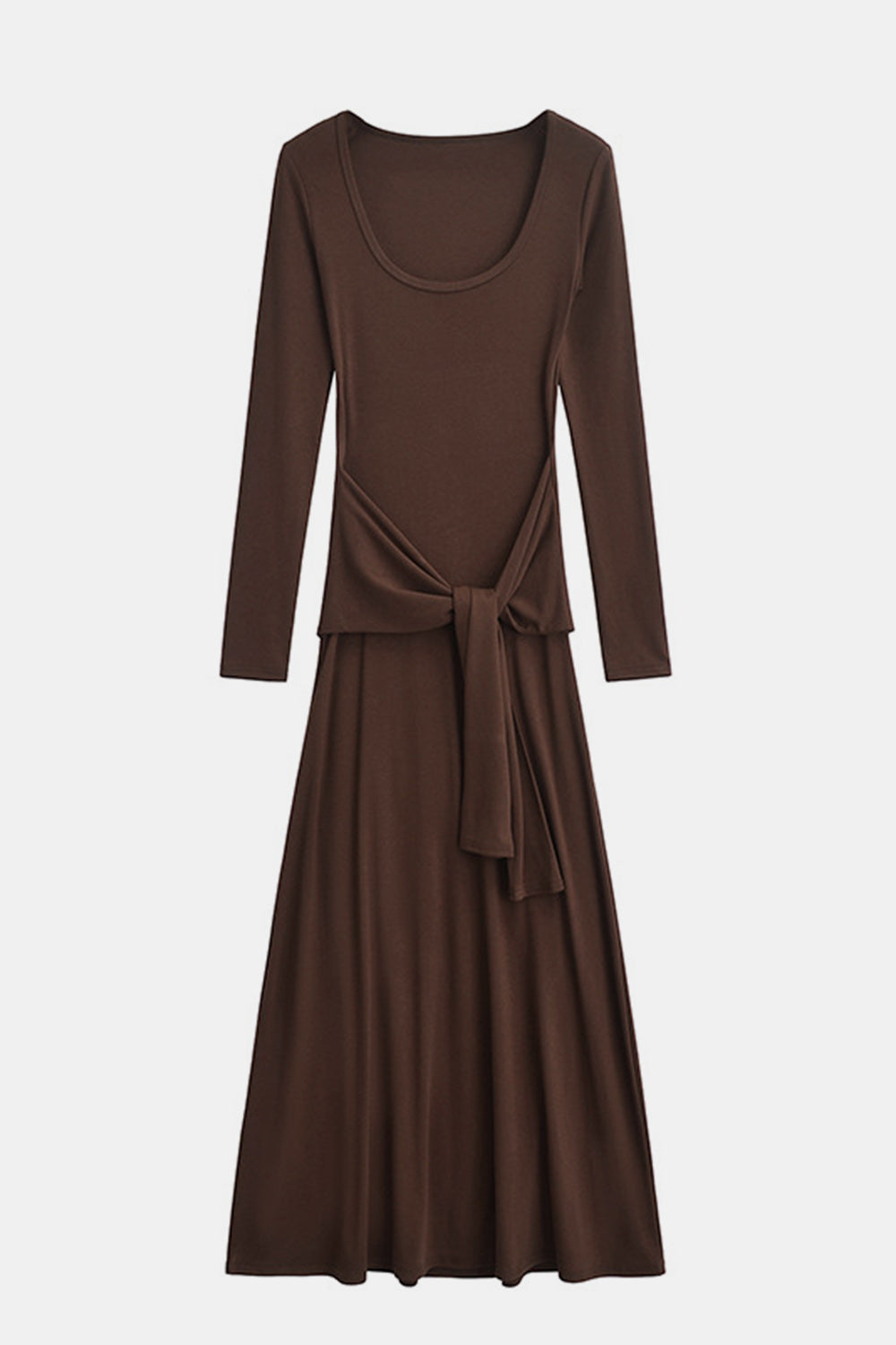 Basic Bae Tied Scoop Neck Long Sleeve Maxi Dress Trendsi