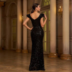 Sleeveless Round Neck Sequins Slim Fit Slit Evening Gown #aclosyESL