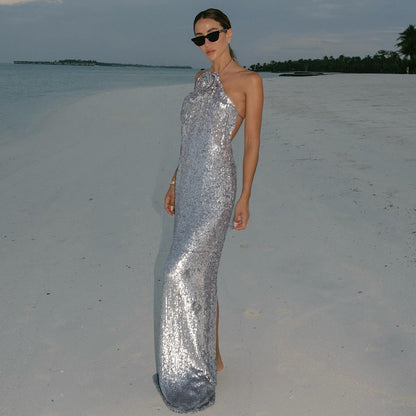 Celeb High End Sequin Backless Maxi Dress