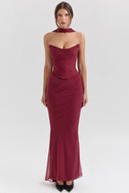 CASSIA CORSET MAXI DRESS-WINE RED