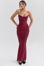 CASSIA CORSET MAXI DRESS-WINE RED
