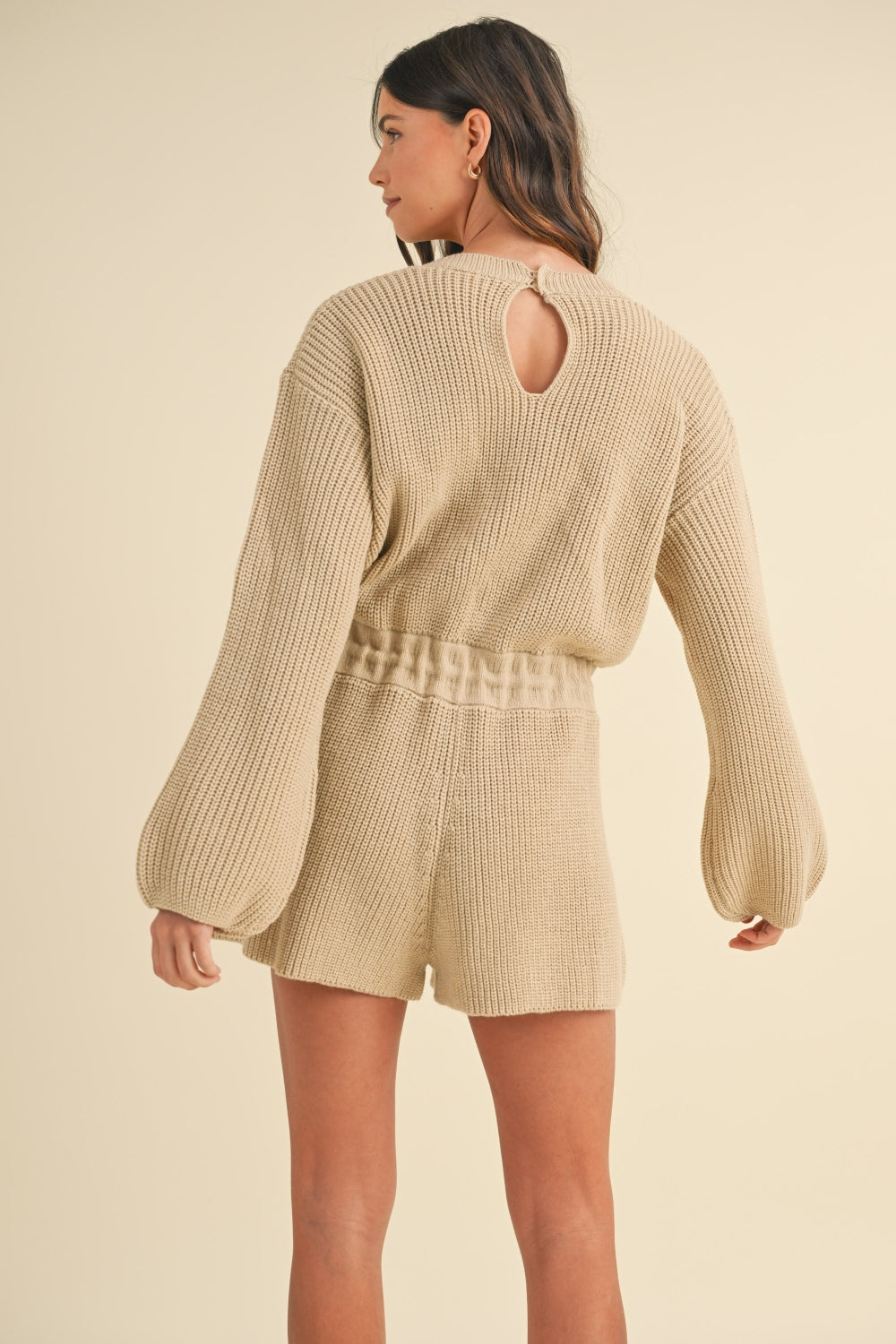 MABLE Round Neck Long Sleeve Sweater Romper Trendsi