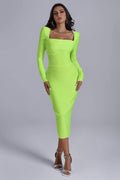 Long Sleeve Square-neck Elegant Slim-fit Dress aclosy