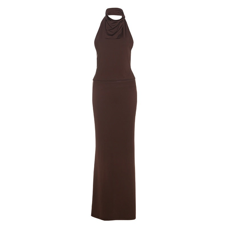 Halter Spaghetti Straps Vest Slim Fit Solid Skirt Suit Aclosy