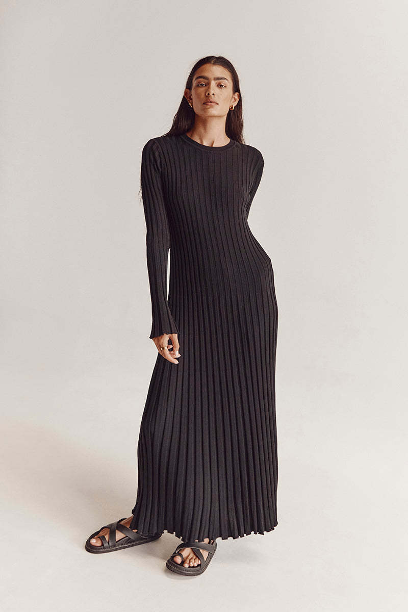 Fashion Casual Solid Color Knitted Dress Round Neck Woolen Skirt