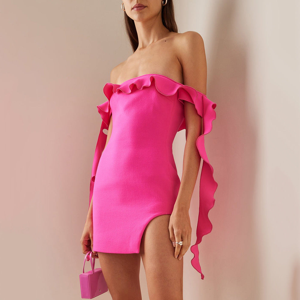 Women's Three-dimensional Ruffle Bandage Dress aclosy