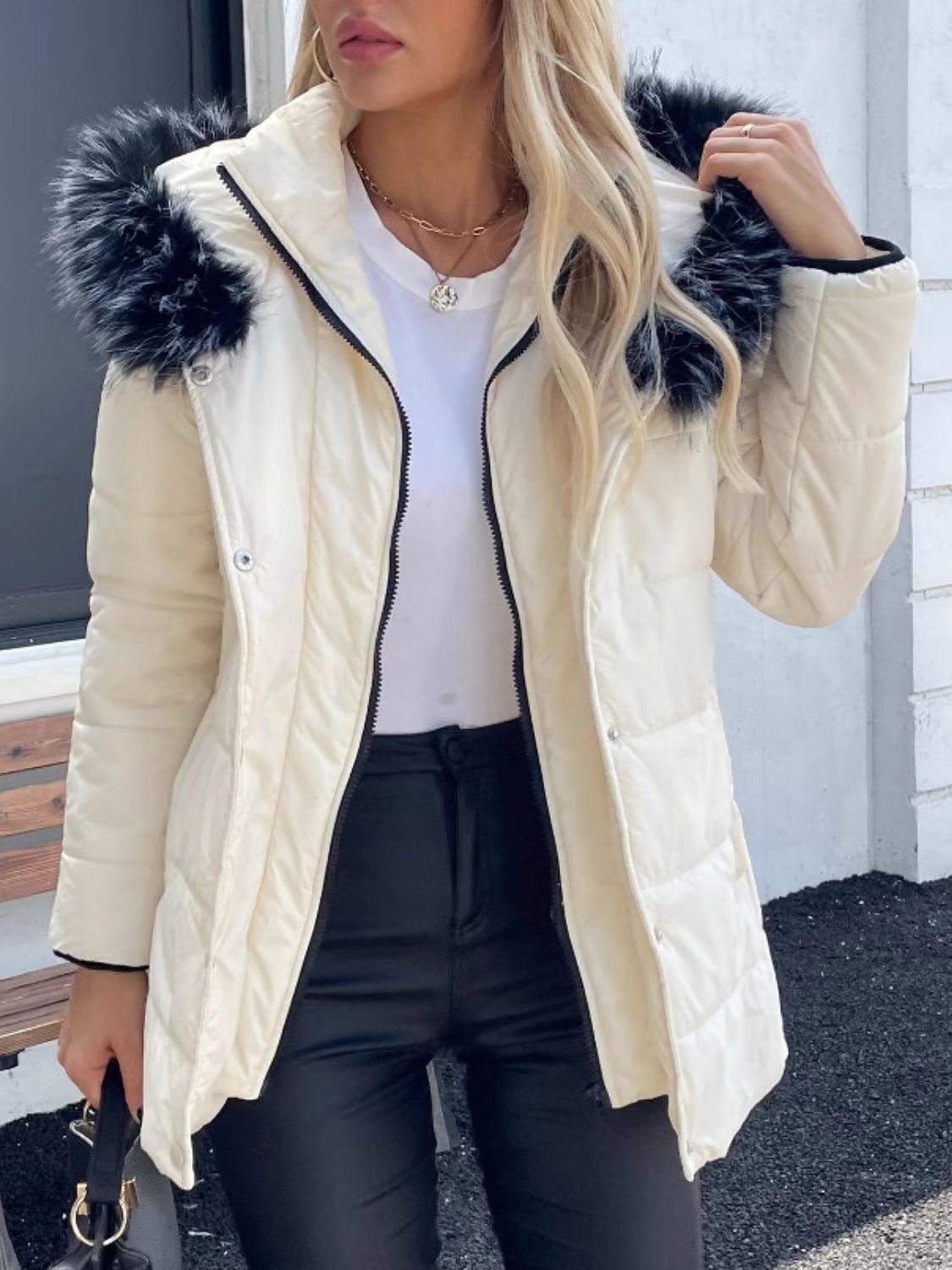 Zip Up Long Sleeve Hooded Winter Coat Trendsi