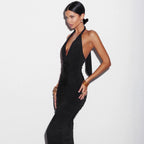 ELLA MESH V NECK MAXI DRESS-BLACK