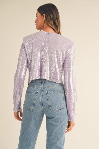 MABLE Shoulder Padded Sequin Crop Top Trendsi