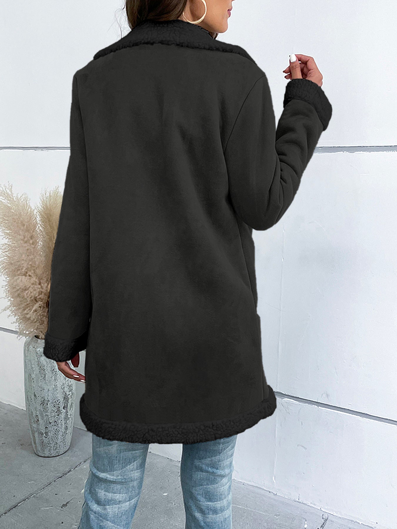 Long Sleeve Lapel Suede Elegant Woolen Coat aclosy