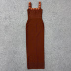 Elegant Floral Beaded Bandage Maxi Dress