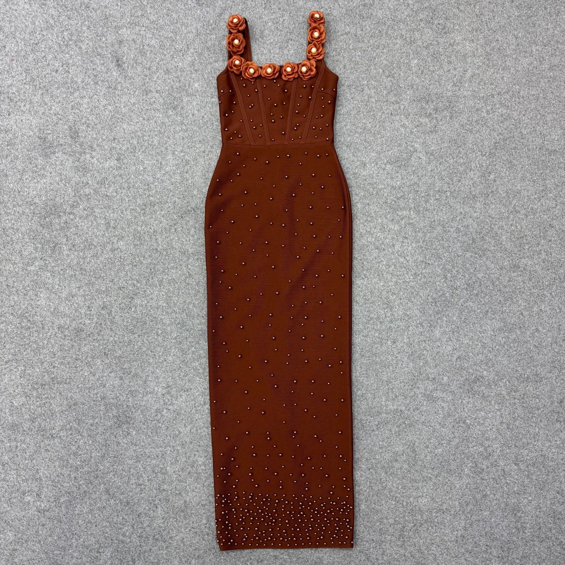 Elegant Floral Beaded Bandage Maxi Dress