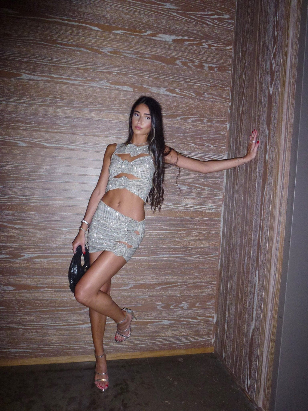 Flower Decoration Elegant Rhinestone Dress Aclosy