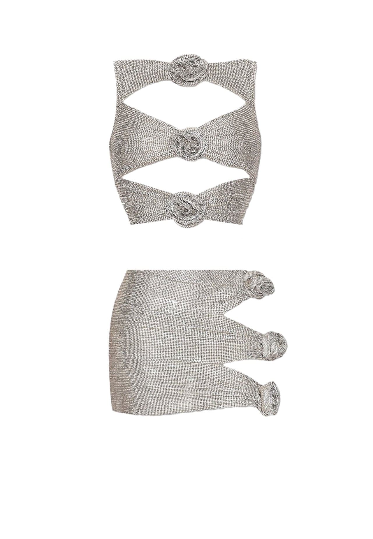 Flower Decoration Elegant Rhinestone Dress Aclosy