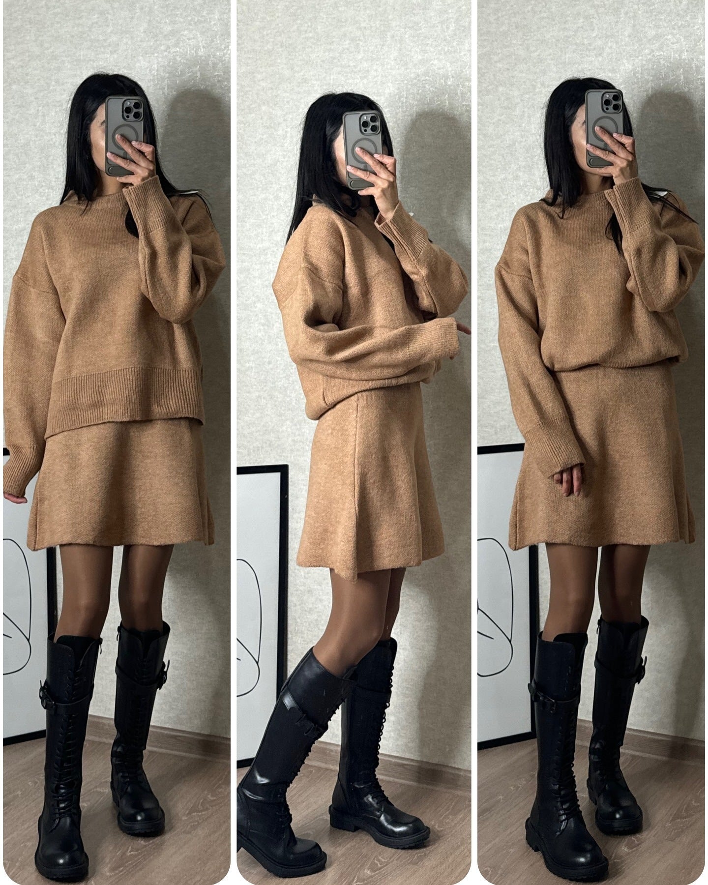 KLANA SWEATER SKIRT SET KNIT VERSATILE PULLOVER