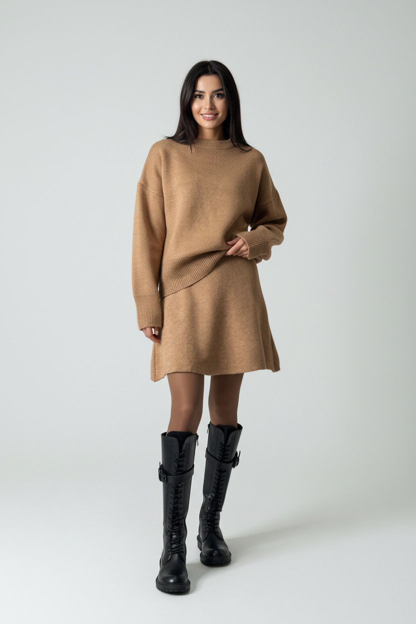 KLANA SWEATER SKIRT SET KNIT VERSATILE PULLOVER