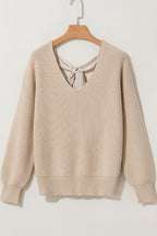 Tied Back V-Neck Long Sleeve Sweater Trendsi