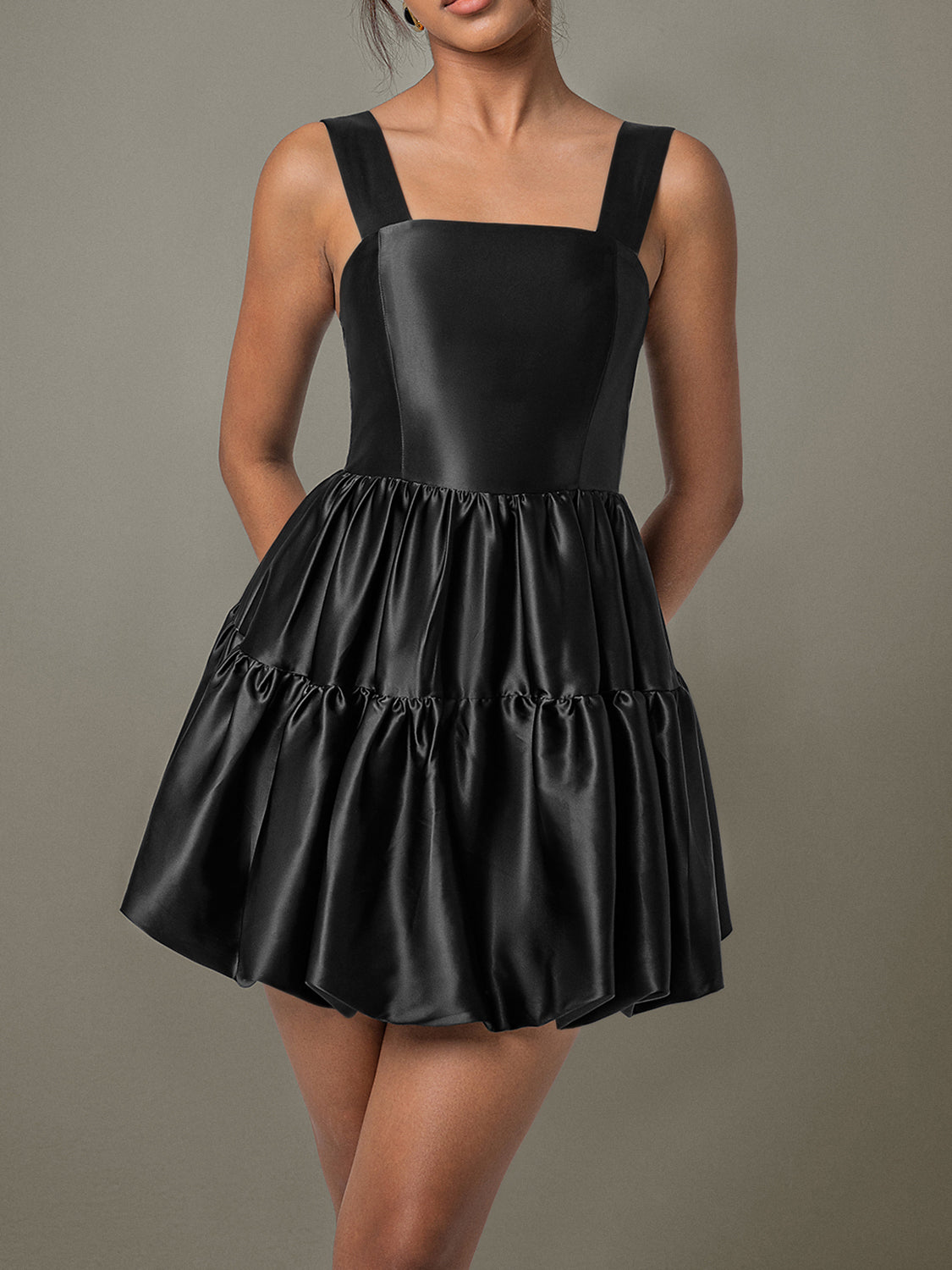 Ruched Square Neck Wide Strap Mini Dress Trendsi