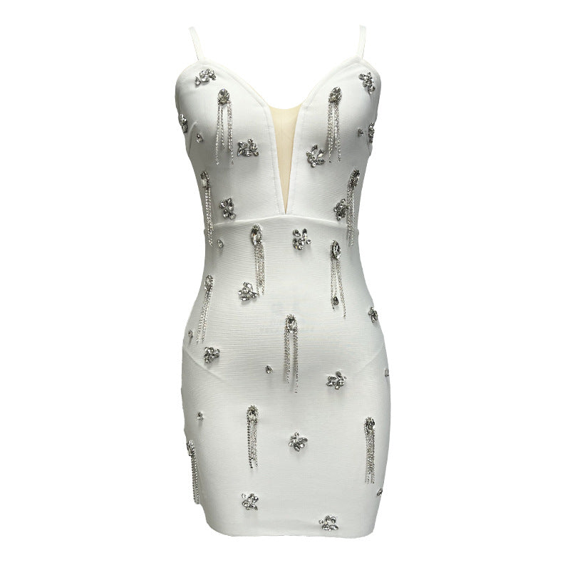 Female White Bandage One-piece Dress Aclosy