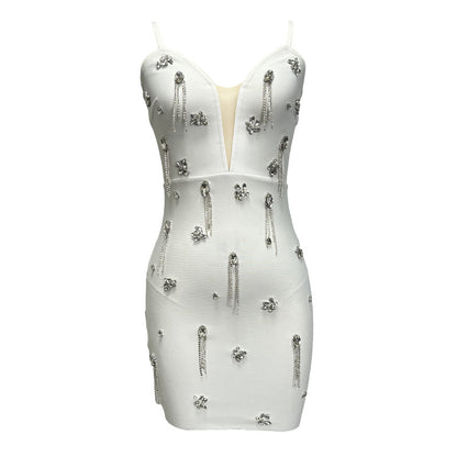 Female White Bandage One-piece Dress Aclosy