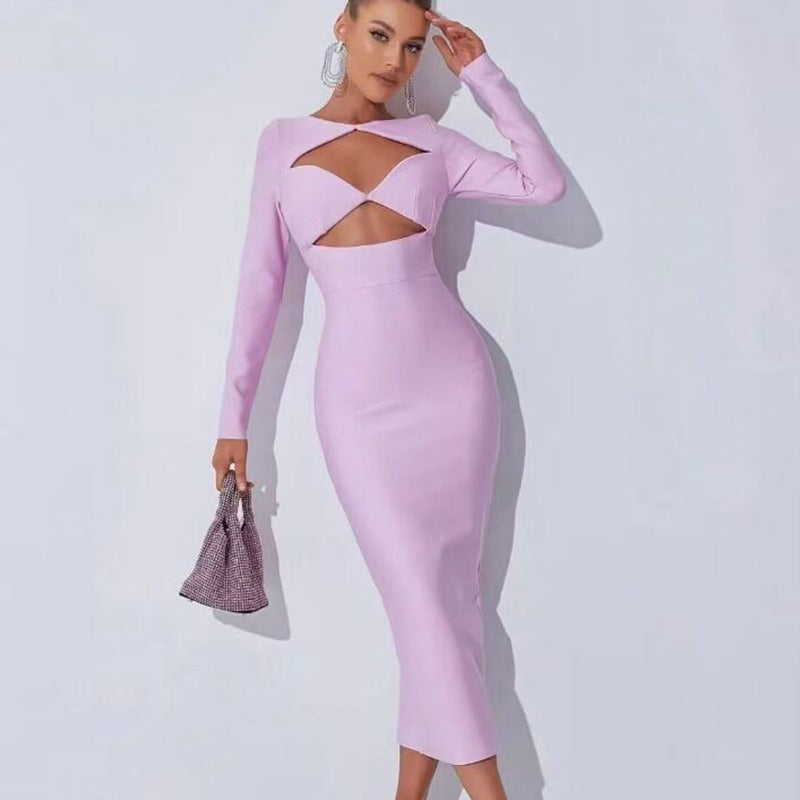 Women's Long Sleeve Black Cut-out Dress Aclosy