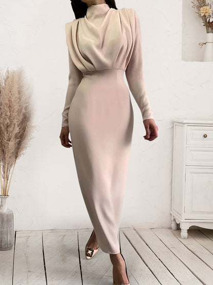 Ruched Turtleneck Long Sleeve Dress Trendsi