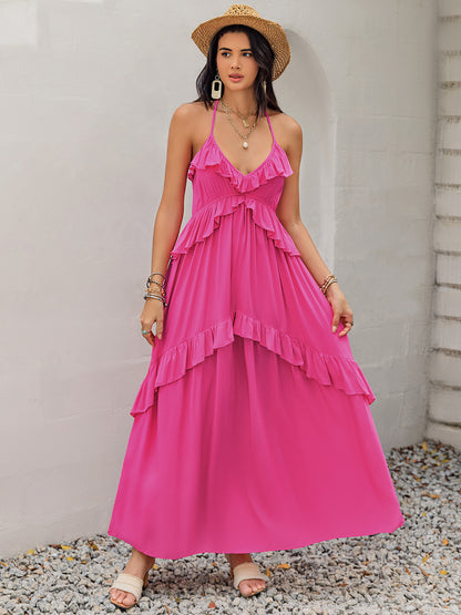 Ruffled Halter Neck Maxi Dress Trendsi