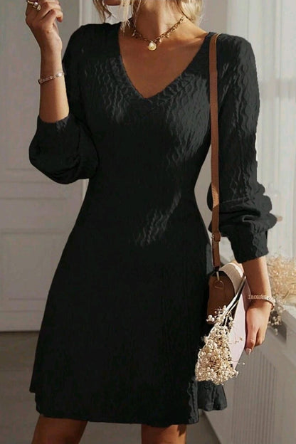 Texture V-Neck Long Sleeve Dress Trendsi