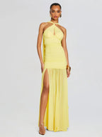 Maliya Halter Mesh Slit Maxi Dress