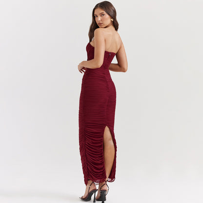 Aierla Strap & Backless Mesh Midi Dress