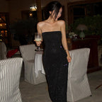 Shasha Rhinestone Strapless Black Backless Maxi Dress