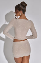 Chic Rhinestone Tight Mini Skirt Suit