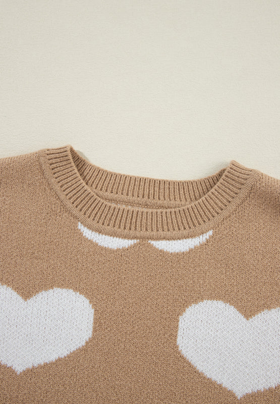 Heart Round Neck Long Sleeve Sweater Trendsi