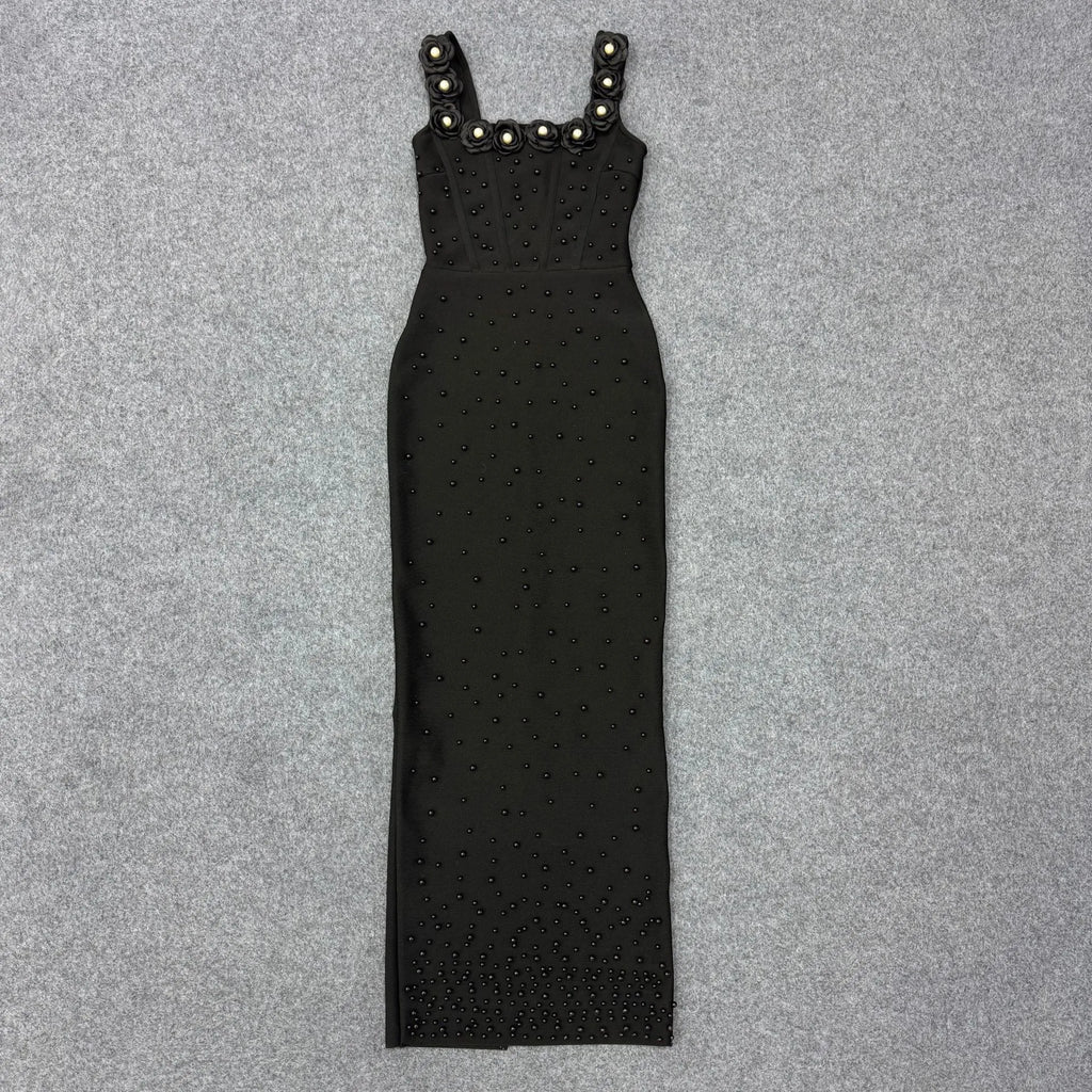 Elegant Floral Beaded Bandage Maxi Dress