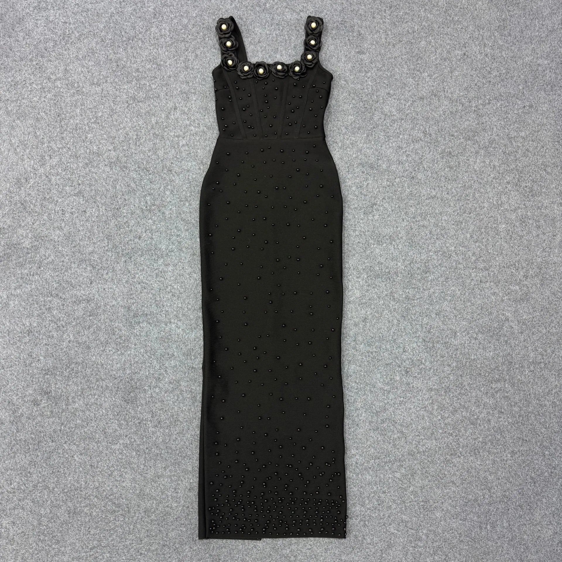 Elegant Floral Beaded Bandage Maxi Dress
