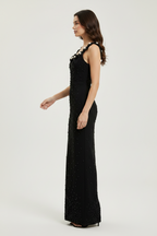 Elegant Floral Beaded Bandage Maxi Dress