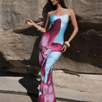 Women's Fashionable Elegant Floral Print Slim Strap Dress Aclosy